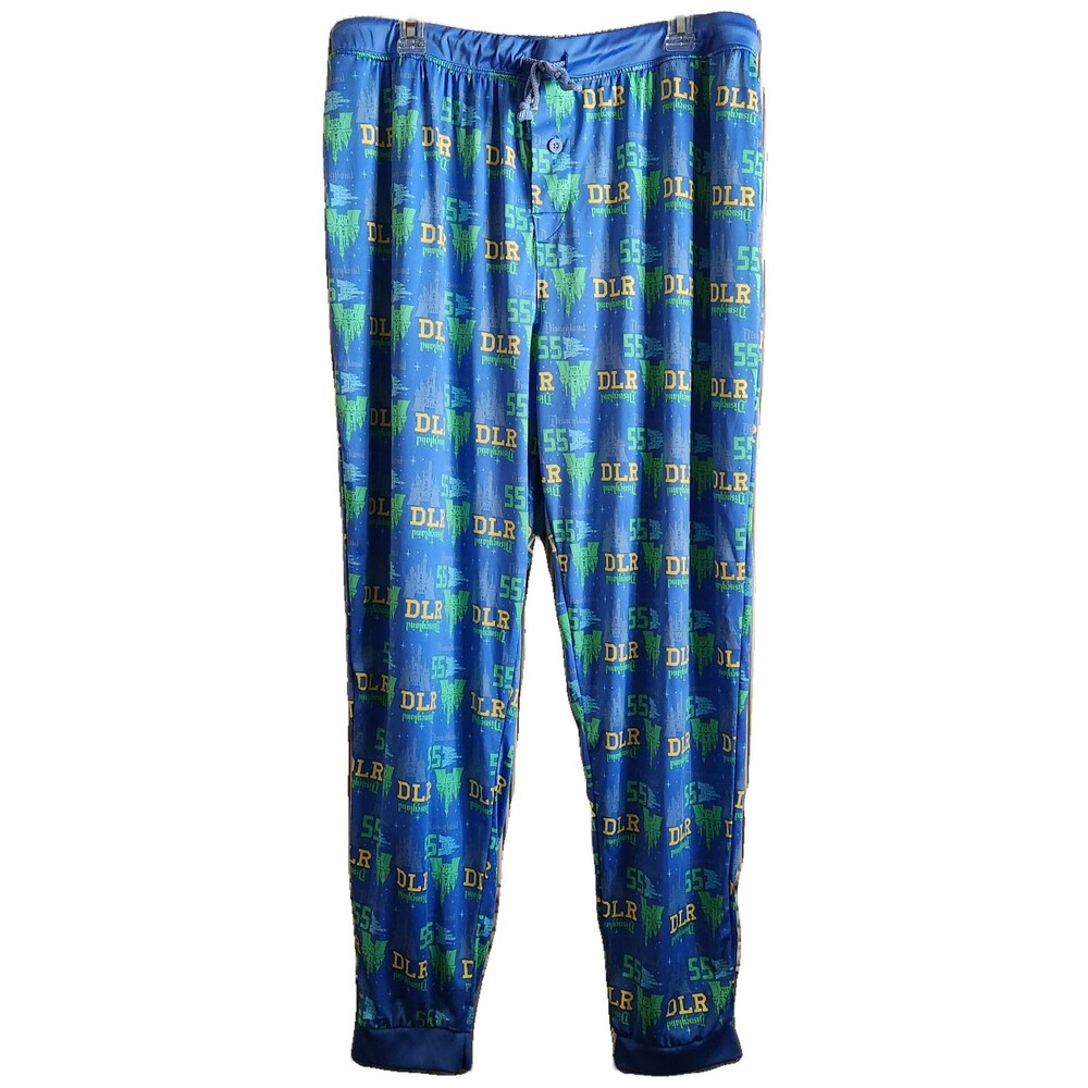 Disney Men's Pajama Pants Size XL Disneyland Castle DLR 55 Blue Green Gold EUC